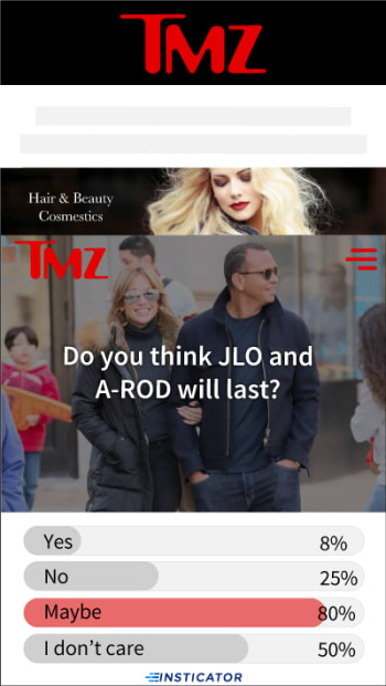Insticator widget polling TMZ users about celebrities.