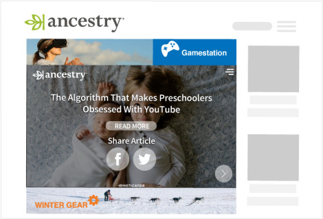 Showcasing Insticator widget on Ancestry delivering a relevant story to users.